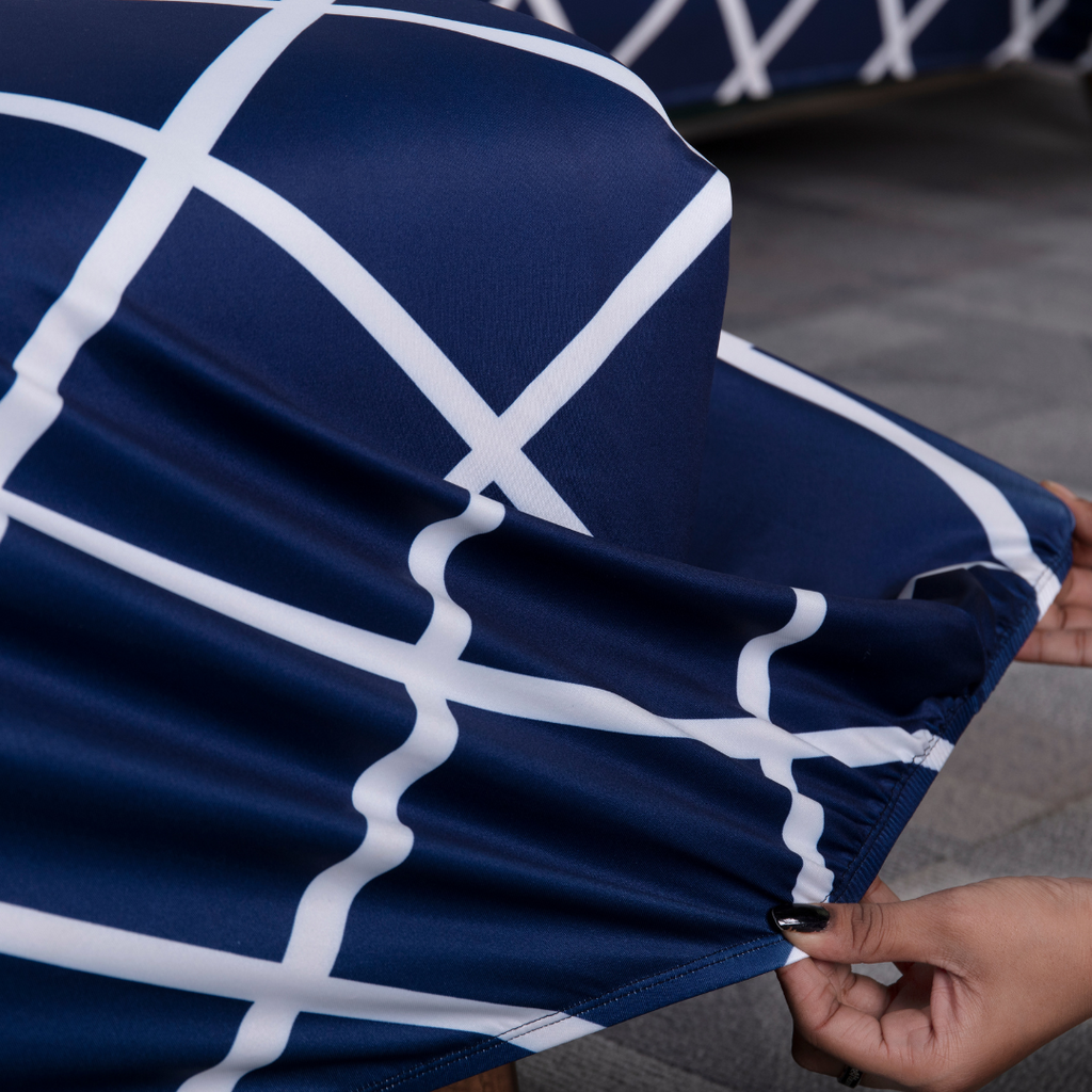 L-Shape Sofa Cover - Navy Blue checks