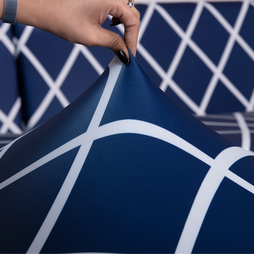L-Shape Sofa Cover - Navy Blue checks