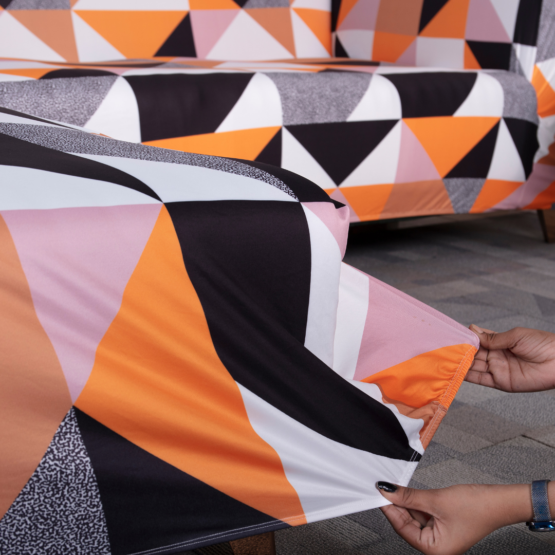 Prism Orange L-Shape Sofa Cover - Stain Proof, Dust Proof, Super Strechable & Machine Washable