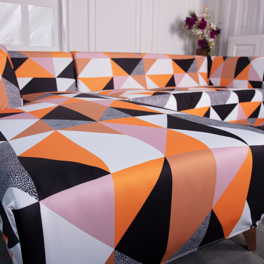 Prism Orange L-Shape Sofa Cover - Stain Proof, Dust Proof, Super Strechable & Machine Washable