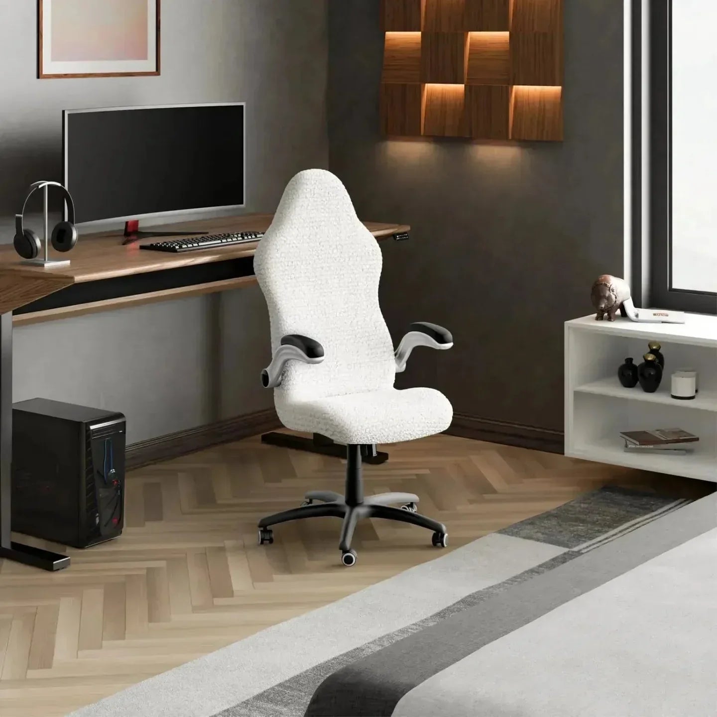 Bubble White Chair Cover - Fit For All Size Office Chair Slipcover, Microfibra Collection