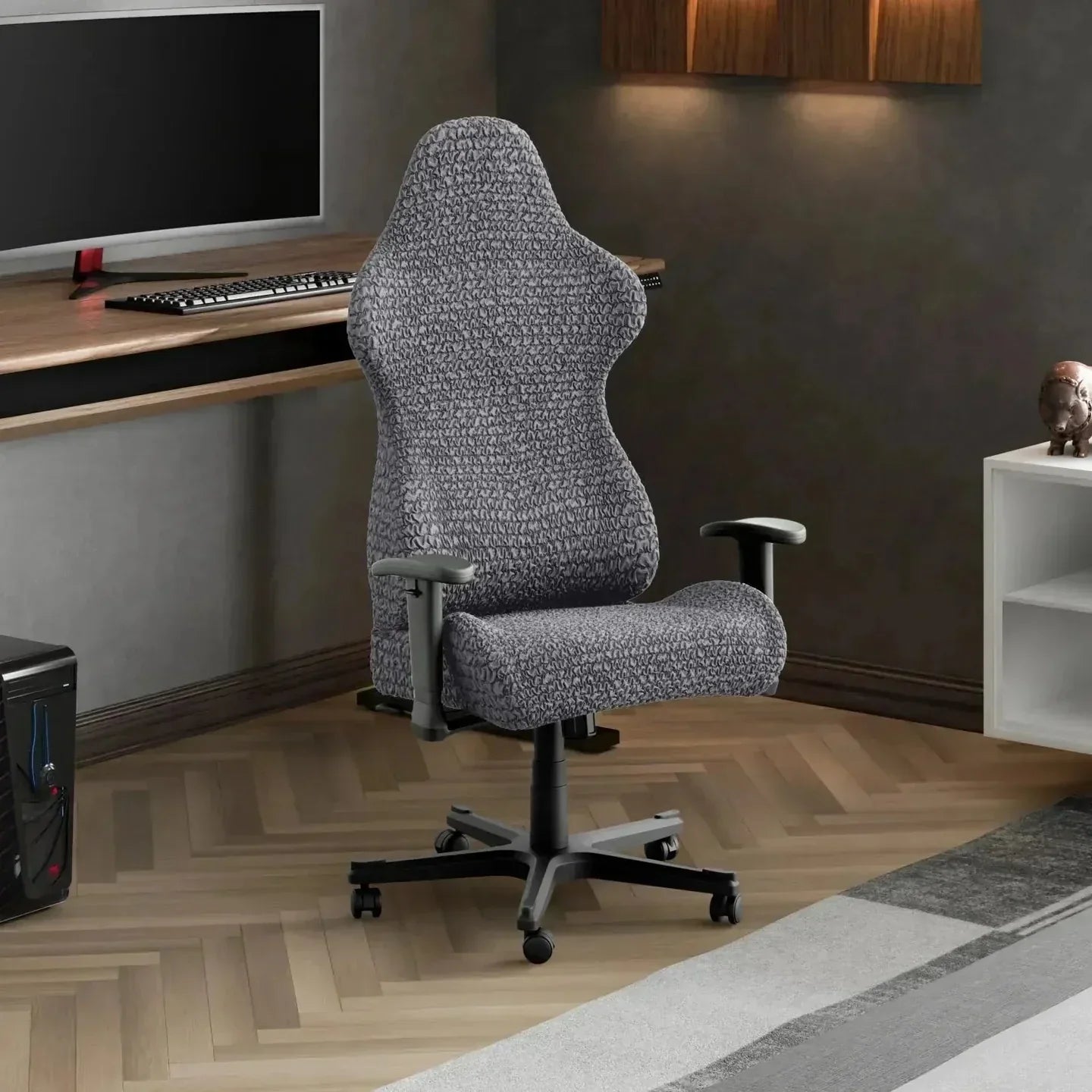 Bubble Grey Chair Cover - Fit For All Size Office Chair Slipcover, Microfibra Collection