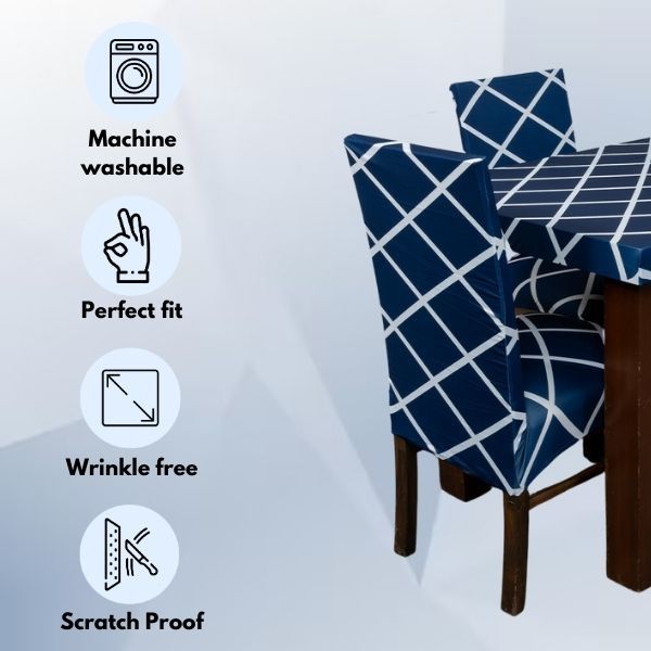 Navy Blue Checks Covers – Dustproof, Stain-Free, Water Resistant & Washable