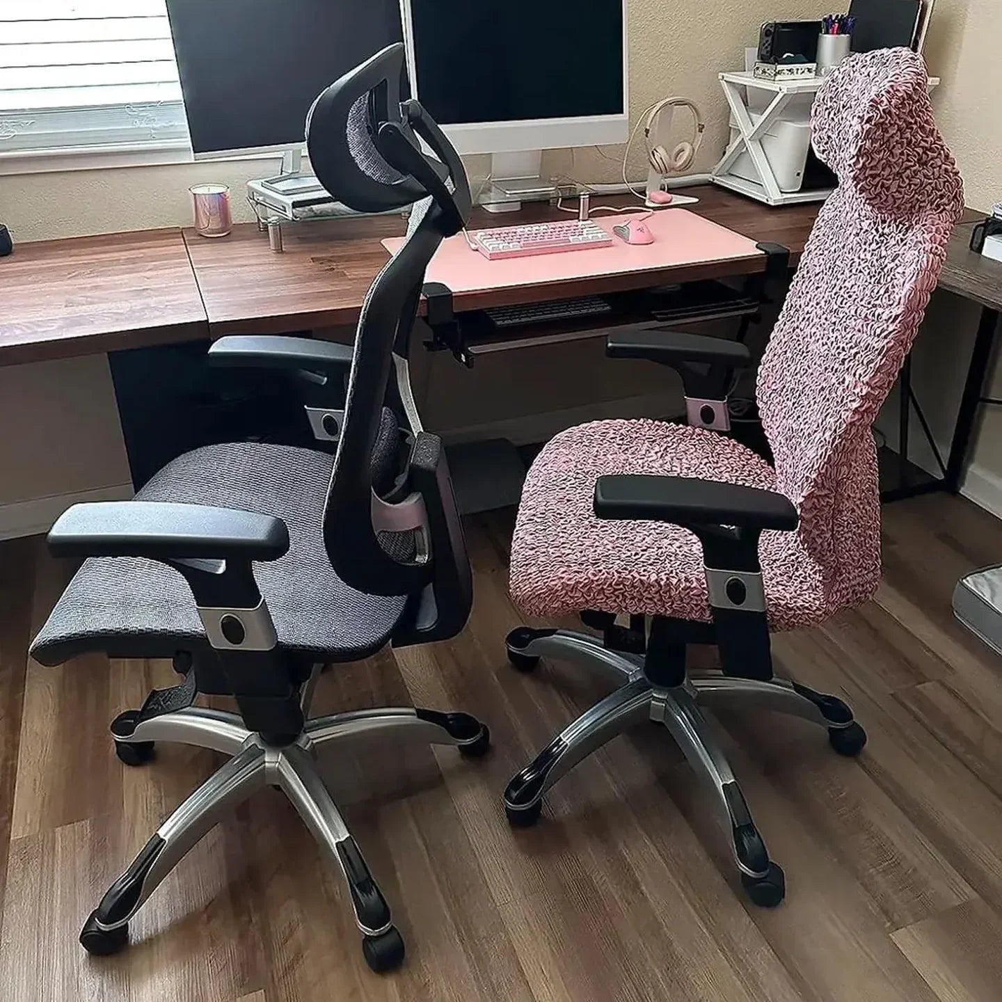 Bubble Blush Taupe Chair Cover - Fit For All Size Office Chair Slipcover, Microfibra Collection