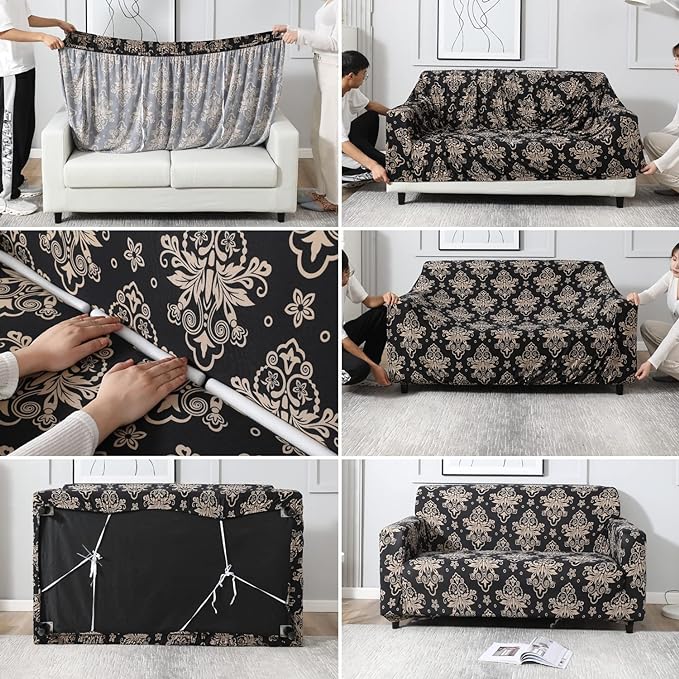 Black Brocade - Luxury Quality Strechable & Dust-proof Sofa Cover