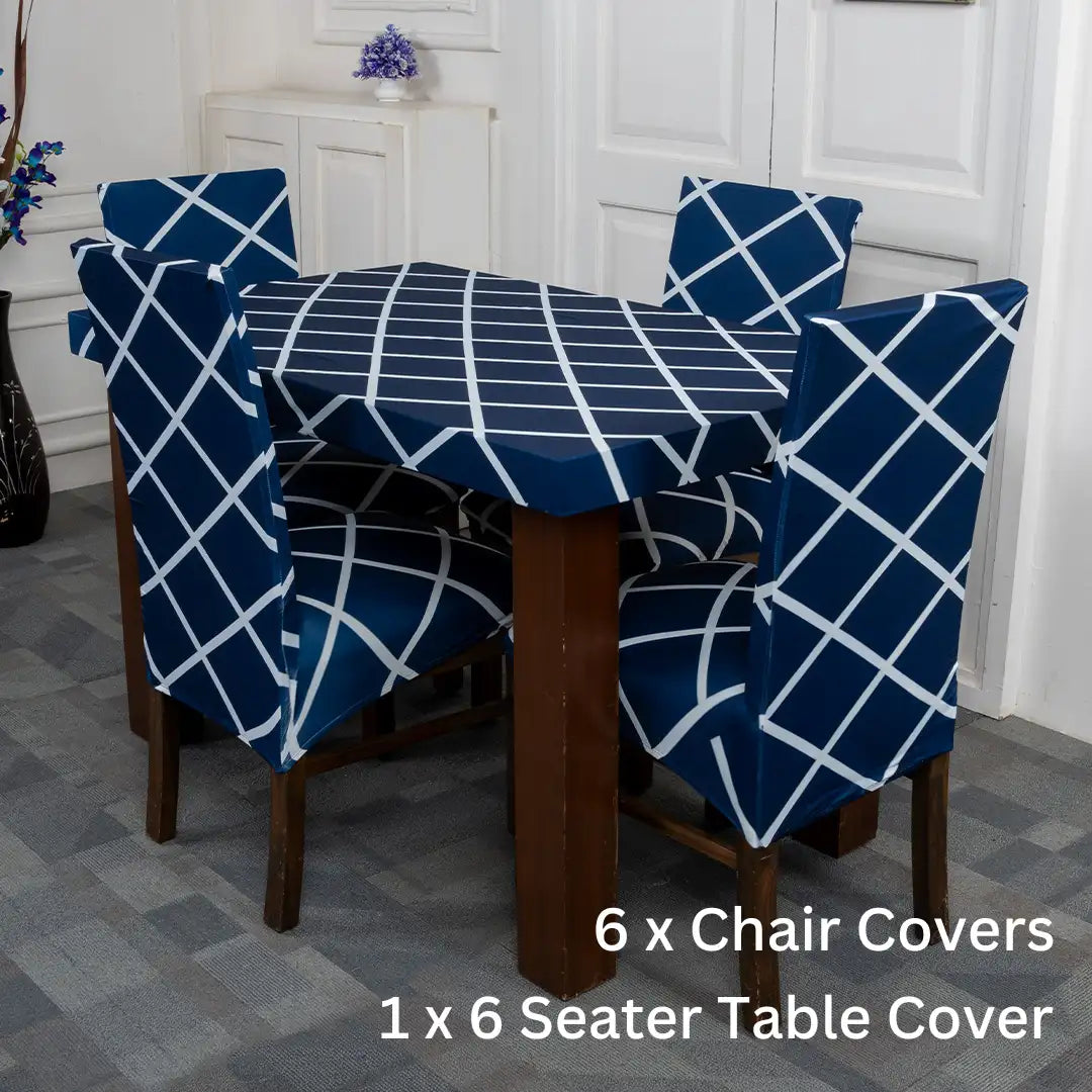 Navy Blue Checks Covers – Dustproof, Stain-Free, Water Resistant & Washable