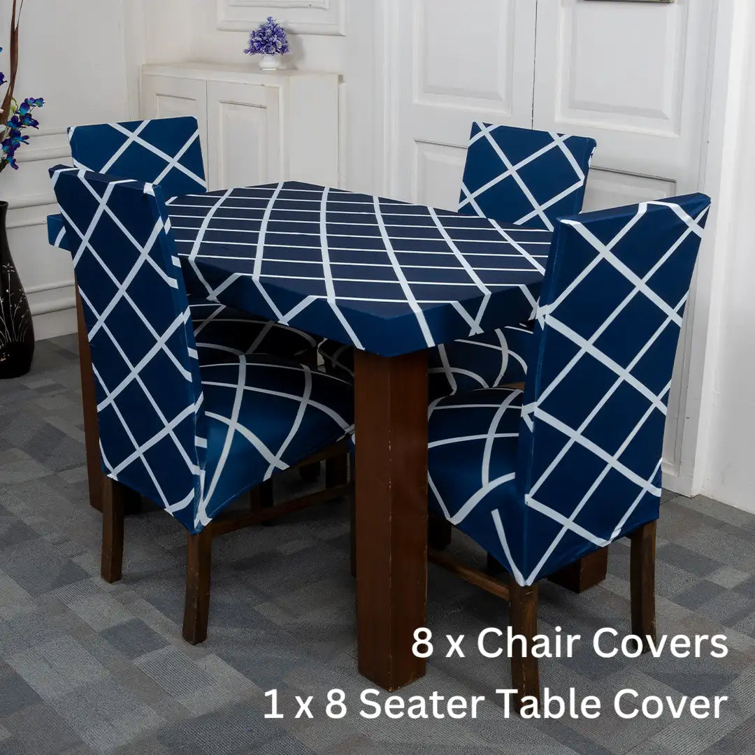 Navy Blue Checks Covers – Dustproof, Stain-Free, Water Resistant & Washable