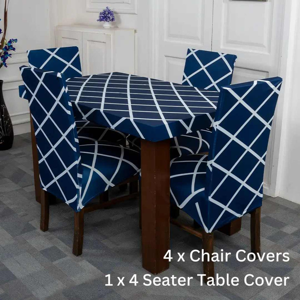 Navy Blue Checks Covers – Dustproof, Stain-Free, Water Resistant & Washable